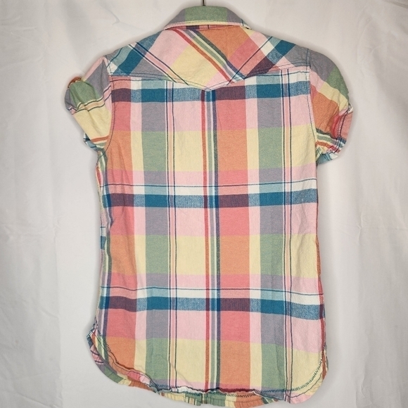 Levi's vintage blouse XS rainbow plaid cowgirl cut pockets snap buttons western - Picture 8 of 11